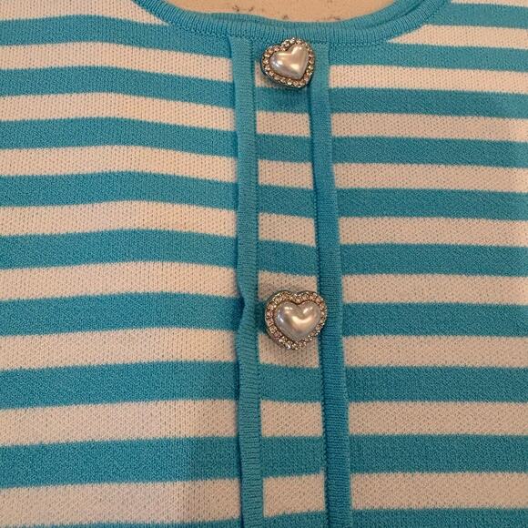 Barbie the Movie x Aqua Heart Button Teal Stripped Crop Top Womens Size Small - Picture 5 of 9